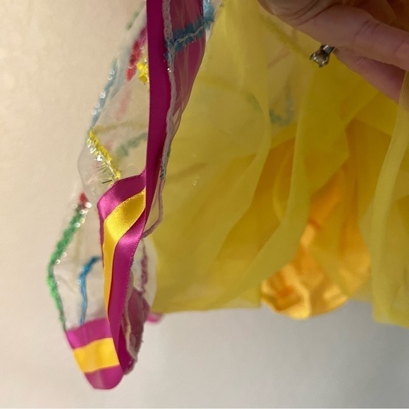 Revolution dance wear yellow & pink outfit costume, MC, 2 hair bows, lace trim. - Picture 15 of 16